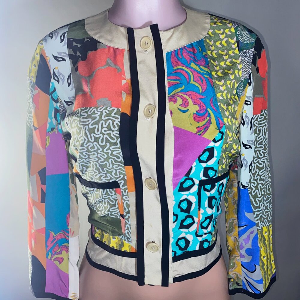 Etro Vintage Silk 100% Cardigan Blouse Made in Milan. Size XS-S